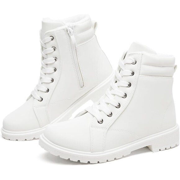⚡Women's White Winter Ankle Boot Warm Faux Fur Lining Zipper Non Slip Waterproof - Picture 1 of 6